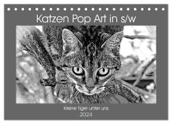 Katzen Pop Art in s/w - Kleine Tiger unter uns (Tischkalender 2024 DIN A5 quer), CALVENDO Monatskalender