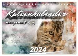 Katzenkalender mausgemalt (Tischkalender 2024 DIN A5 quer), CALVENDO Monatskalender