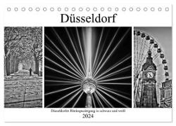 Düsseldorfer Rheinspaziergang in schwarz und weiß (Tischkalender 2024 DIN A5 quer), CALVENDO Monatskalender