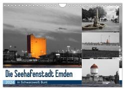 Die Seehafenstadt Emden - in Schwarzweiß Bunt (Wandkalender 2024 DIN A4 quer), CALVENDO Monatskalender