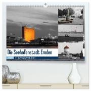 Die Seehafenstadt Emden - in Schwarzweiß Bunt (hochwertiger Premium Wandkalender 2024 DIN A2 quer), Kunstdruck in Hochglanz
