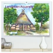 Landleben Aquarelle (hochwertiger Premium Wandkalender 2024 DIN A2 quer), Kunstdruck in Hochglanz