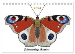 Schmetterlinge illustriert (Tischkalender 2024 DIN A5 quer), CALVENDO Monatskalender