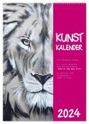 Kunstkalender Dickhäuter und Großkatzen - Auge in Auge (Wandkalender 2024 DIN A2 hoch), CALVENDO Monatskalender