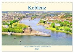 Koblenz - Festung Ehrenbreitstein und das Deutsche Eck (Wandkalender 2024 DIN A3 quer), CALVENDO Monatskalender