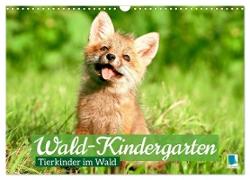 Wald-Kindergarten: Tierkinder im Wald (Wandkalender 2024 DIN A3 quer), CALVENDO Monatskalender