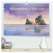 Neuseeland in Aquarell (hochwertiger Premium Wandkalender 2024 DIN A2 quer), Kunstdruck in Hochglanz