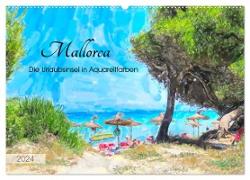 Mallorca - Die Urlaubsinsel in Aquarellfarben (Wandkalender 2024 DIN A2 quer), CALVENDO Monatskalender