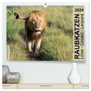 Raubkatzen - Löwe, Gepard, Leopard (hochwertiger Premium Wandkalender 2024 DIN A2 quer), Kunstdruck in Hochglanz