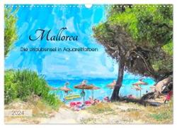 Mallorca - Die Urlaubsinsel in Aquarellfarben (Wandkalender 2024 DIN A3 quer), CALVENDO Monatskalender