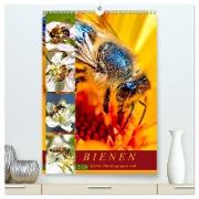 BIENEN - Kleine Nützlinge ganz nah (hochwertiger Premium Wandkalender 2024 DIN A2 hoch), Kunstdruck in Hochglanz