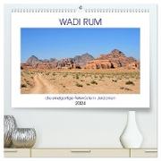 WADI RUM, die einzigartige Felswüste in Jordanien (hochwertiger Premium Wandkalender 2024 DIN A2 quer), Kunstdruck in Hochglanz
