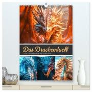 Das Drachenduell (hochwertiger Premium Wandkalender 2024 DIN A2 hoch), Kunstdruck in Hochglanz