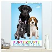 Kunterbunte Hundewelpen (hochwertiger Premium Wandkalender 2024 DIN A2 hoch), Kunstdruck in Hochglanz