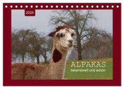 Alpakas - liebenswert und schön (Tischkalender 2024 DIN A5 quer), CALVENDO Monatskalender