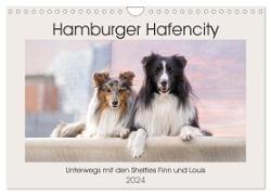 Hamburger Hafencity - Unterwegs mit den Shelties Finn und Louis (Wandkalender 2024 DIN A4 quer), CALVENDO Monatskalender