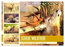 Scheue Wildtiere in heimischen Wäldern und Bergen (Tischkalender 2024 DIN A5 quer), CALVENDO Monatskalender
