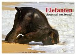 Elefanten. Badespaß am Strand (Wandkalender 2024 DIN A2 quer), CALVENDO Monatskalender