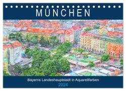 München - Bayerns Landeshauptstadt in Aquarellfarben (Tischkalender 2024 DIN A5 quer), CALVENDO Monatskalender