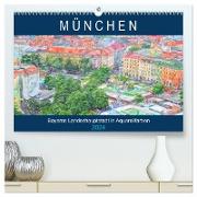 München - Bayerns Landeshauptstadt in Aquarellfarben (hochwertiger Premium Wandkalender 2024 DIN A2 quer), Kunstdruck in Hochglanz