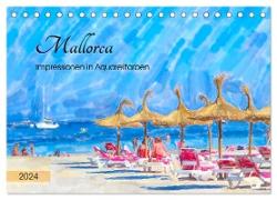 Mallorca - Impressionen in Aquarellfarben (Tischkalender 2024 DIN A5 quer), CALVENDO Monatskalender