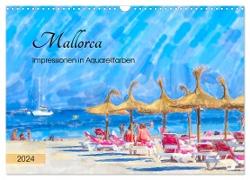 Mallorca - Impressionen in Aquarellfarben (Wandkalender 2024 DIN A3 quer), CALVENDO Monatskalender