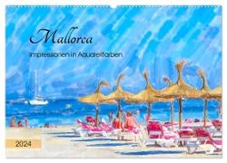 Mallorca - Impressionen in Aquarellfarben (Wandkalender 2024 DIN A2 quer), CALVENDO Monatskalender