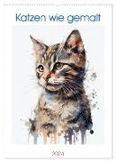 Katzen wie gemalt (Wandkalender 2024 DIN A2 hoch), CALVENDO Monatskalender