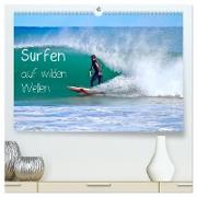 Surfen auf wilden Wellen (hochwertiger Premium Wandkalender 2024 DIN A2 quer), Kunstdruck in Hochglanz