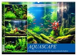 Aquascape. Traumhaft inspirierende KI-Aquarienlandschaften (Wandkalender 2024 DIN A2 quer), CALVENDO Monatskalender