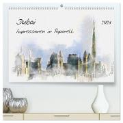 Dubai - Impressionen in Aquarell (hochwertiger Premium Wandkalender 2024 DIN A2 quer), Kunstdruck in Hochglanz
