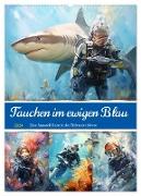 Tauchen im ewigen Blau. Eine Aquarell-Reise in die Tiefen der Meere (Wandkalender 2024 DIN A2 hoch), CALVENDO Monatskalender