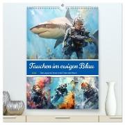Tauchen im ewigen Blau. Eine Aquarell-Reise in die Tiefen der Meere (hochwertiger Premium Wandkalender 2024 DIN A2 hoch), Kunstdruck in Hochglanz