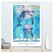 Zauberhafte Delfine. Aquarelle von Spiel und Spaß in den Wellen (hochwertiger Premium Wandkalender 2024 DIN A2 hoch), Kunstdruck in Hochglanz