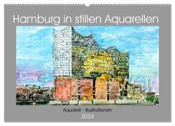 Hamburg in stillen Aquarellen (Wandkalender 2024 DIN A2 quer), CALVENDO Monatskalender
