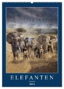 Elefanten - wie gemalt (Wandkalender 2024 DIN A2 hoch), CALVENDO Monatskalender
