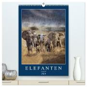 Elefanten - wie gemalt (hochwertiger Premium Wandkalender 2024 DIN A2 hoch), Kunstdruck in Hochglanz