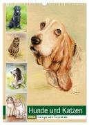 Hunde und Katzen - Handgemalte Tierportraits (Wandkalender 2024 DIN A3 hoch), CALVENDO Monatskalender