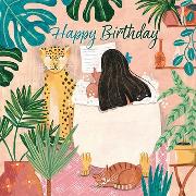 Postkarte. Happy Birthday (Frau in Badewanne)
