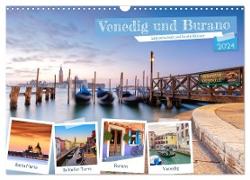 Venedig und Burano - Lagunenstadt und bunte Häuser (Wandkalender 2024 DIN A3 quer), CALVENDO Monatskalender