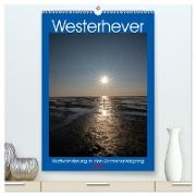 Westerhever - Wattwanderung in den Sonnenuntergang (hochwertiger Premium Wandkalender 2024 DIN A2 hoch), Kunstdruck in Hochglanz