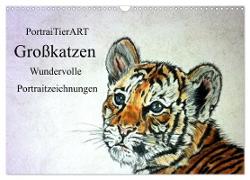 PortraiTierART Großkatzen - Wundervolle Portraitzeichnungen (Wandkalender 2024 DIN A3 quer), CALVENDO Monatskalender