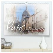 Paris à l'aquarelle (hochwertiger Premium Wandkalender 2024 DIN A2 quer), Kunstdruck in Hochglanz