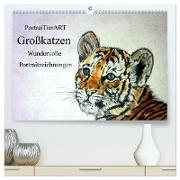 PortraiTierART Großkatzen - Wundervolle Portraitzeichnungen (hochwertiger Premium Wandkalender 2024 DIN A2 quer), Kunstdruck in Hochglanz