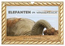 Elefanten im Wasserloch (Wandkalender 2024 DIN A4 quer), CALVENDO Monatskalender