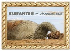 Elefanten im Wasserloch (Wandkalender 2024 DIN A2 quer), CALVENDO Monatskalender
