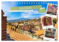 Sizilien, Ätna-Catania-Cefalu-Messina-Syrakus-Taormina-Tindari (Tischkalender 2024 DIN A5 quer), CALVENDO Monatskalender