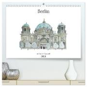 Berlin - in Tinte und Aquarell (hochwertiger Premium Wandkalender 2024 DIN A2 quer), Kunstdruck in Hochglanz
