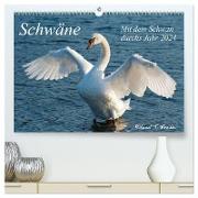 Mit dem Schwan durchs Jahr 2024 (hochwertiger Premium Wandkalender 2024 DIN A2 quer), Kunstdruck in Hochglanz