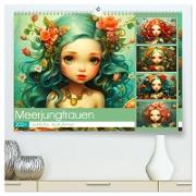 Zauberhafte Meerjungfrauen. Liebliche Illustrationen (hochwertiger Premium Wandkalender 2024 DIN A2 quer), Kunstdruck in Hochglanz